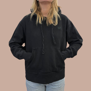 Pull à capuchon noir en coton pour femmes M
