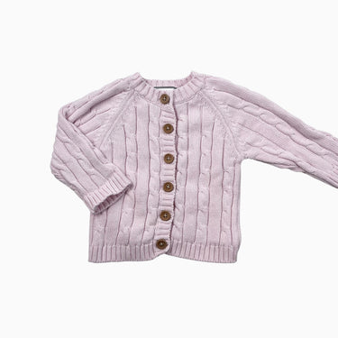 Cardigan rose en tricot torsadé 6-12M