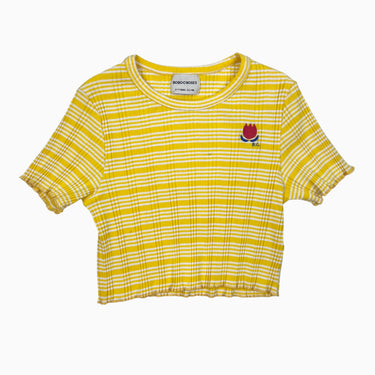 T-shirt 'cropped' jaune à rayures côtelé 6-7Y