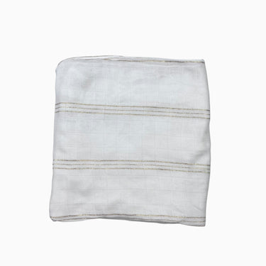 Couverture blanche avec fil tiré doré en viscose de bambou 125x125
