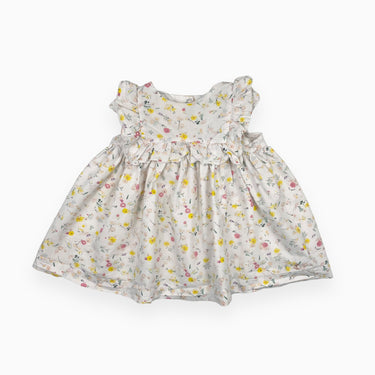 Robe blanche à motif floral jaune et rose en coton 12M