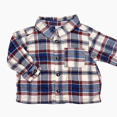 Chemise vanille carreauté en flanelle de coton 12M