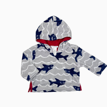 Pull à capuchon gris requins en ratine de coton 6-12M