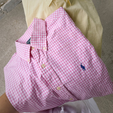 Chemise à vichy rose en coton pour femmes M