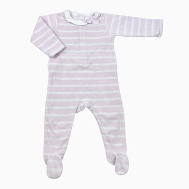 Pyjama à col rose à rayures en velours avec noeud 12M