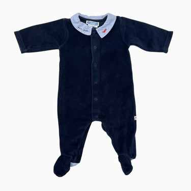 Pyjama en velours marine avec col bleu ciel avec broderie renard 3M