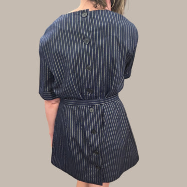 Robe marine en poly et viscose à rayures dorées pour femmes S-M