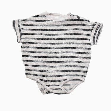 Barboteuse à rayures anthracite en ratine 3-6M