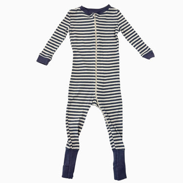 Pyjama en coton bio à rayurs bleues-grises et blanches 9-12M
