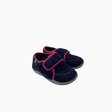 Pantoufles marine et magenta en laine bouillie à velcro 8US