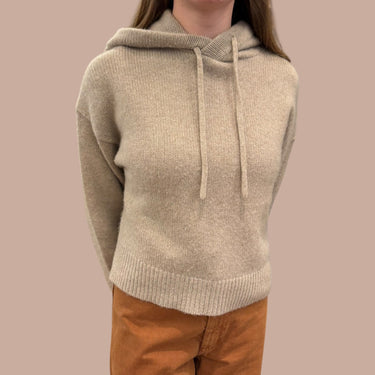 Pull à capuchon taupe en cachemire pour femmes XXS