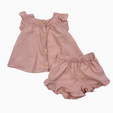 Ensemble blouse et short rose 'popcorn' 4-6M