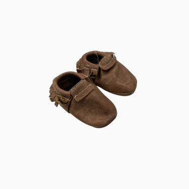Chaussons en cuir marron avec frange 1US 0-3M