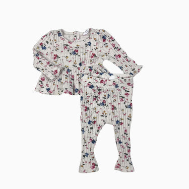 Ensemble haut peplum et legging avoine fleuri côtelé 3-6M