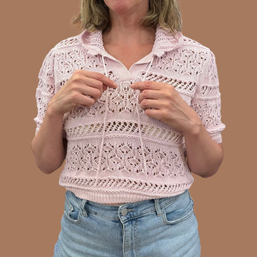 Pull rose pale en tricot de coton ajouré pour femmes L