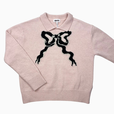 Pull rose 'noeud' en tricot de laine et acrylique 146-152 (11-12Y)