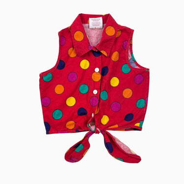 Blouse rouge à pois à noeud 6Y