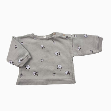 Pull greige 'fleurs de coton ' 3-6M
