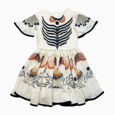Robe blanche à motifs en soie 'peacock' 6Y