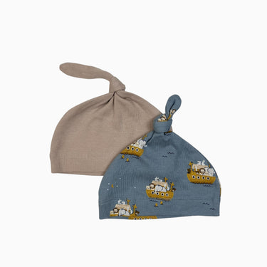Duo de bonnet latté et bleu 'animaux' 6-9M