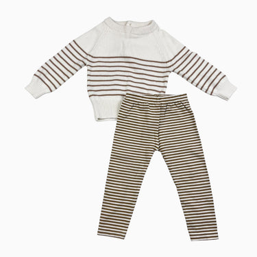 Ensemble pull crème et legging en tricot de coton à rayures érable 6-12M