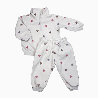 Ensemble blanc veste et pantalon 'coeurs' en polar 6-9M