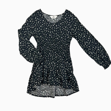 Robe noire en viscose à petites fleurs blanches 9-10Y