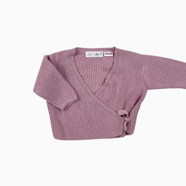 Pull kimono rose en tricot de coton 1-3M