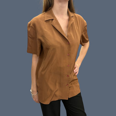 Blouse noisette en soie pour femmes XXS