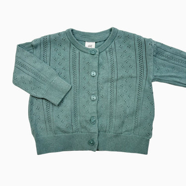 Cardigan bleu-vert en tricot à pointelle 4-6M