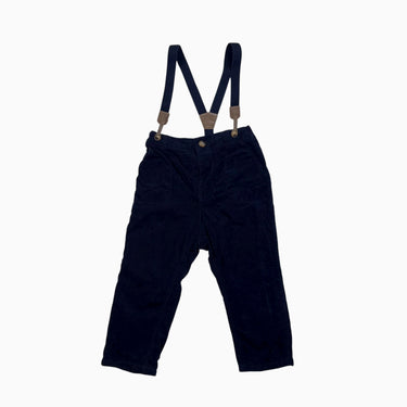 Pantalon à bretelle marine profond en corduroy 12-18M
