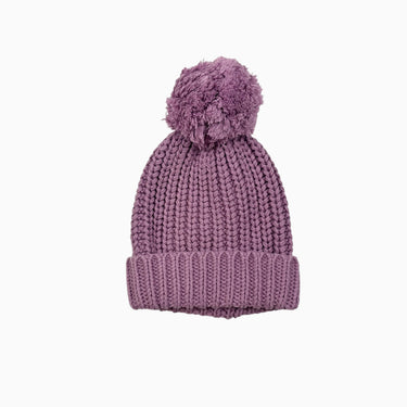 Tuque mauve avec pompon en tricot de coton 0-2Y