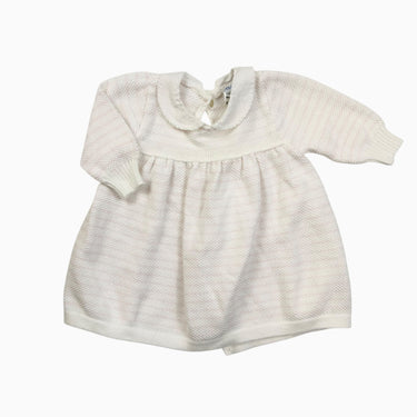 Robe vintage à col claudine blanche à rayures rose pâle en tricot de coton 3-6M