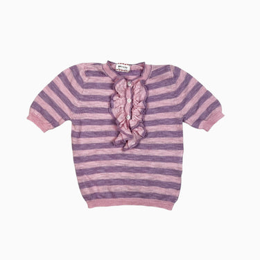 Pull manches courtes à rayures roses et mauve en coton viscose 3Y