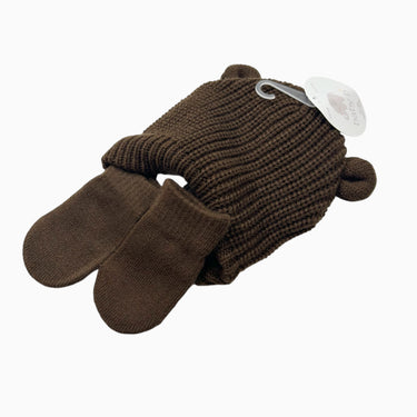 Ensemble bonnet et mitaines marron en tricot 0-6M
