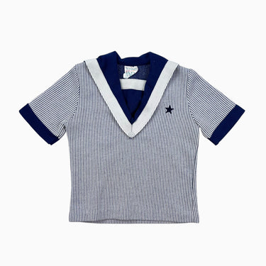 Haut vintage à col bateau à rayures marine côtelé 2Y