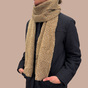 Foulard marron et gris en alpaca-mérino et poly pour femmes os