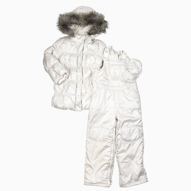 Manteau blanc lustré avec salopette style puffer doublé en polar 5Y