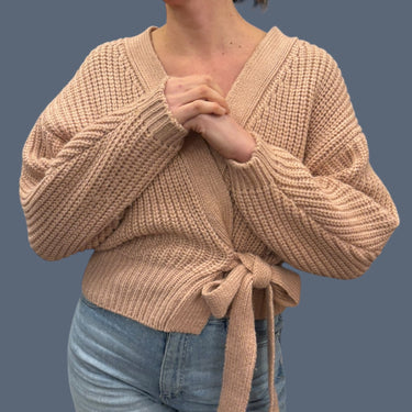 Veste rose en tricot chunky de poly pour femmes S