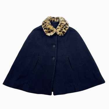 Cape marine en laine et polyamide avec col léopard 4Y