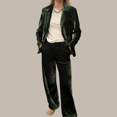 Ensemble veste blazer et pantalon vert en velours pour femmes 8US