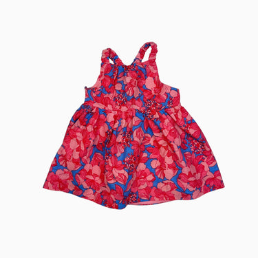 Robe fleurs roses en lin et coton 3-6M