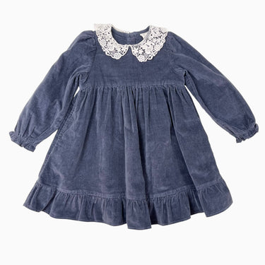 Robe en velours indigo avec col crocheté 4-5Y