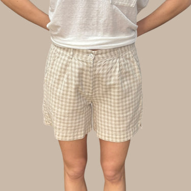 Bermudas vichy beige en coton et lin pour femmes M