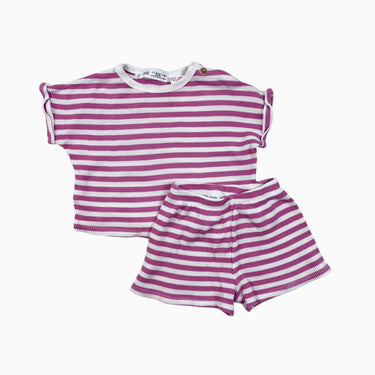 Ensemble à rayures roses en coton gaufré 9-12M