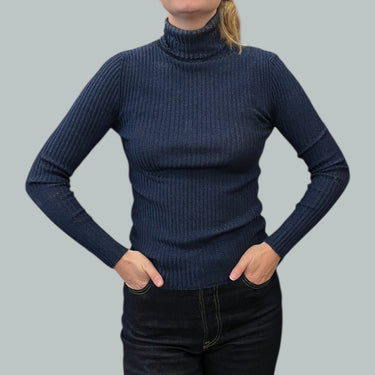 Pull à col roulé marine scintillant pour femmes M
