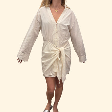 Robe vanille en coton plissé pour femmes M