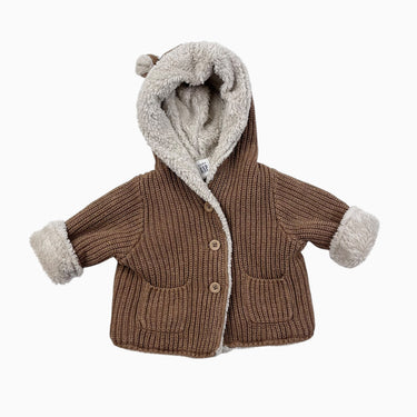 Veste érable à capuchon 'teddy' en tricot doublé en sherpa 3-6M
