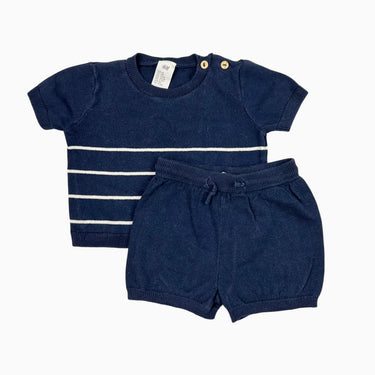 T-shirt avec short marine à rayures tricot 4-6M