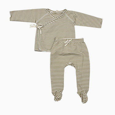 Ensemble haut et legging à pieds en coton bio à rayures chartreuses 6-12M